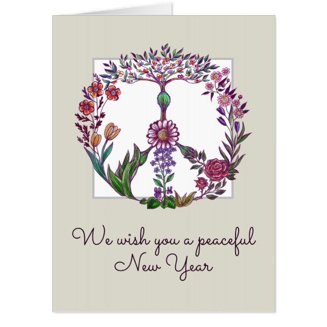 Boho Peace Sign Elegant Girly Cute Pretty Floral Card (Front)