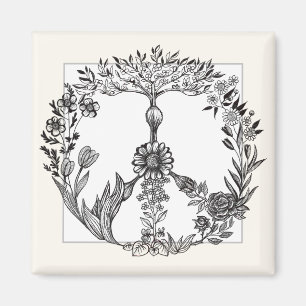 Boho Peace Sign Elegant Girly Cute Pretty Floral Magnet