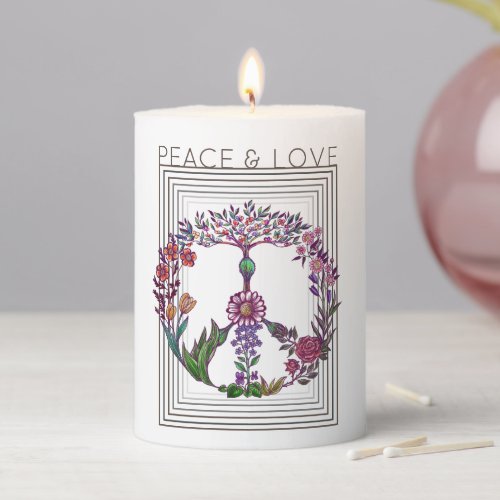 Boho Peace Sign Elegant Girly Cute Pretty Floral Pillar Candle