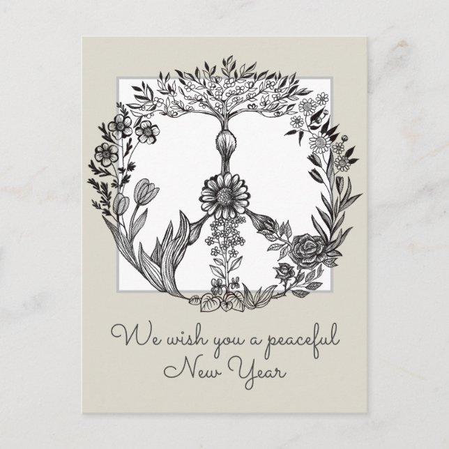 Boho Peace Sign Elegant Girly Cute Pretty Floral Postcard (Front)