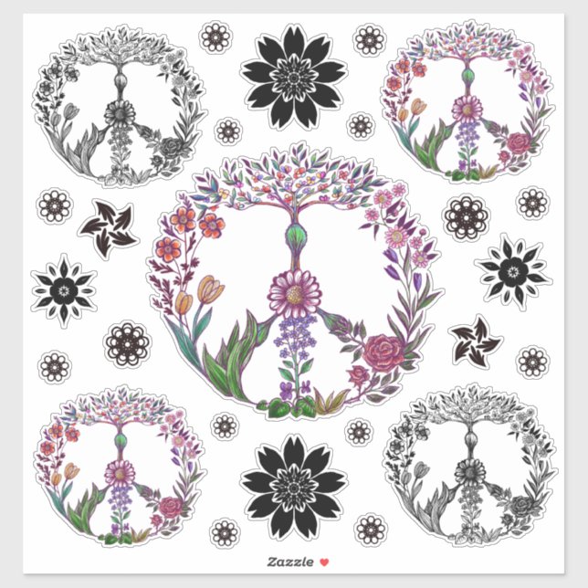 Boho Peace Sign Elegant Girly Cute Pretty Floral Sticker (Sheet)