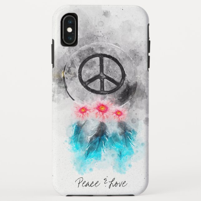 *~* Boho Peace Sign Feathers Flowers GrungeTribal Case-Mate iPhone Case (Back)