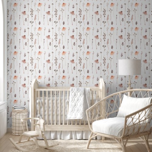 Boho Peach and Blush Wildflowers Botanicals Wallpaper