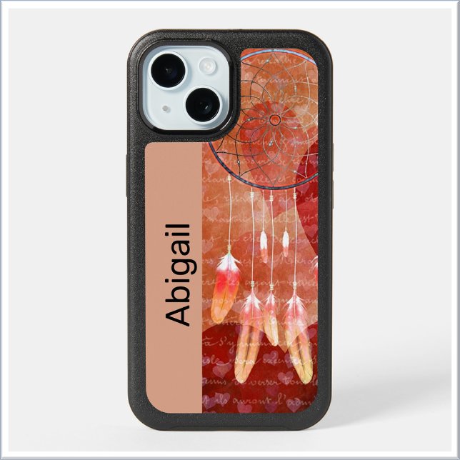 Boho Peach and Brown DreamCatcher Feathers iPhone 15 Case (Creator Uploaded)