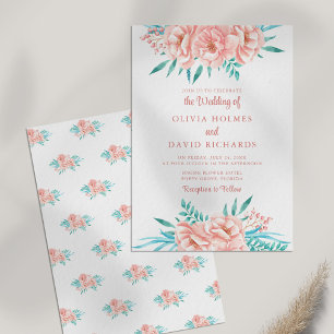 Boho Peach and Tosca Floral Wedding Invitation
