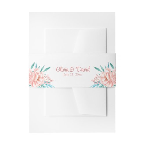 Boho Peach and Tosca Floral Wedding Invitation Belly Band