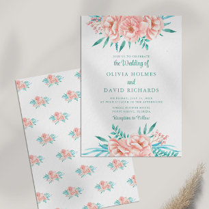 Boho Peach and Turquoise Floral Wedding Invitation