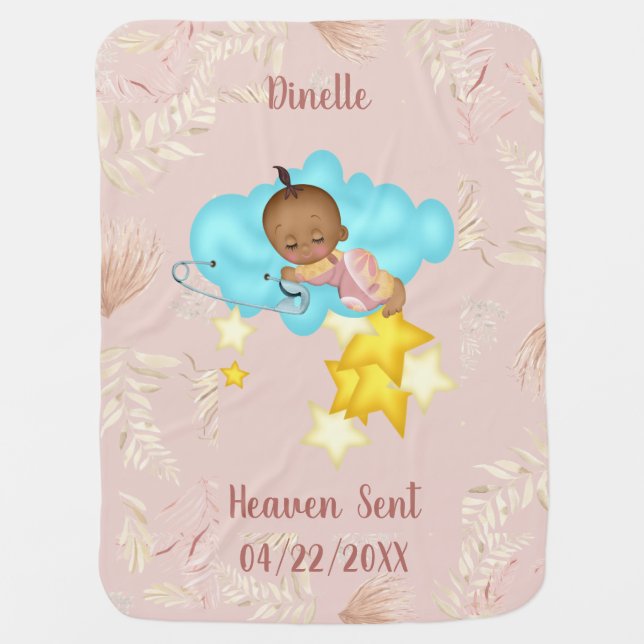 Boho Peach Baby Girl Blanket (Front)
