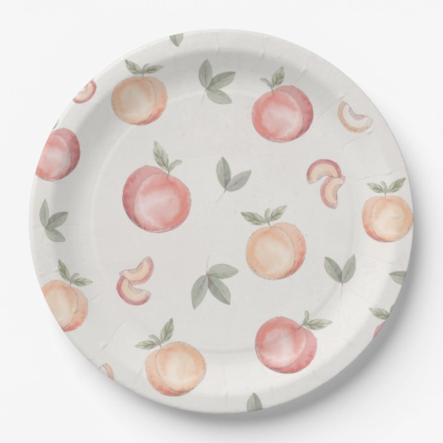 boho peach birthday or baby shower paper plates (Front)