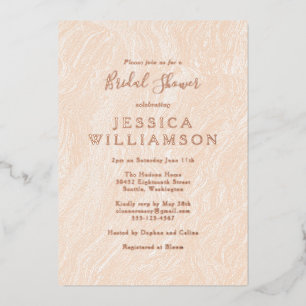 Boho Peach Blush Marble Bridal Shower Rose Gold Foil Invitation