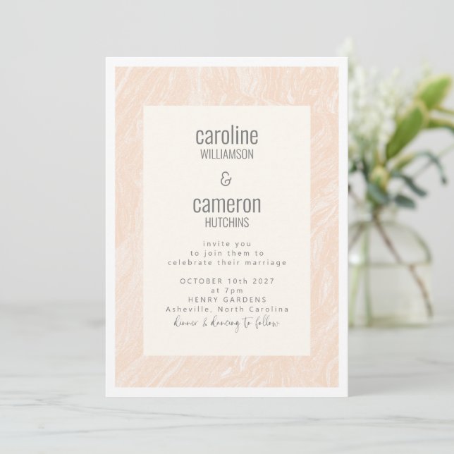 Boho Peach Blush Marble Modern Wedding  Invitation (Standing Front)