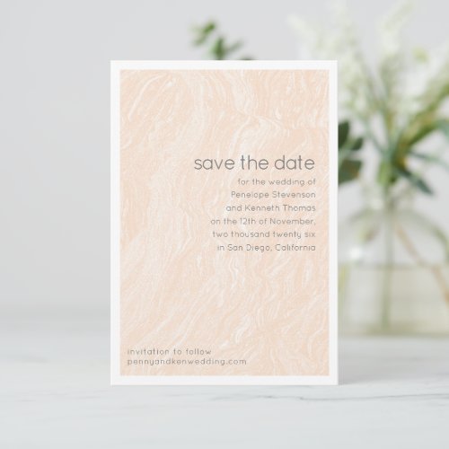 Boho Peach Blush Marble Modern Wedding Save The Date