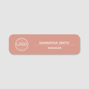 Boho Peach Business Logo Employee Name Tag