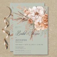 Boho Peach & Cream Floral Green Bridal Shower