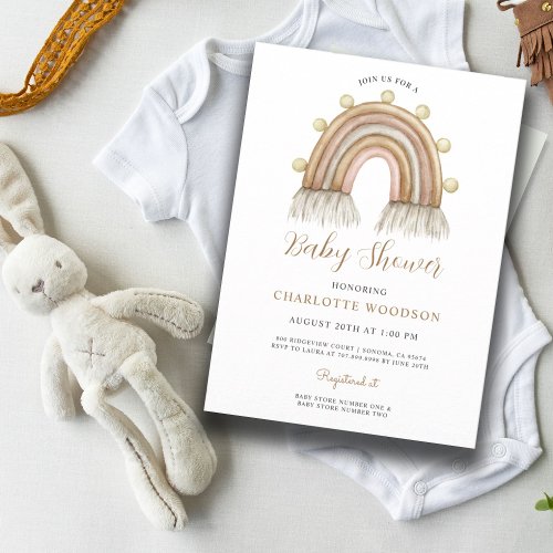 Boho Peach Cream Watercolor Rainbow  Invitation