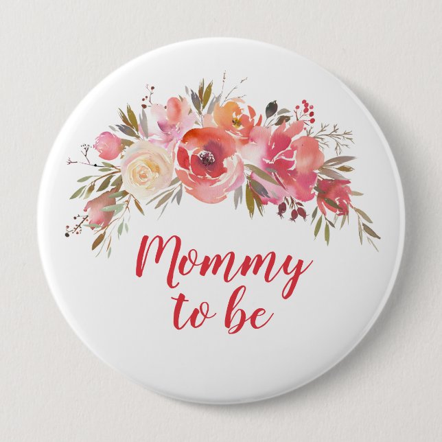 Boho Peach Floral Mommy to be 4" Button (Front)
