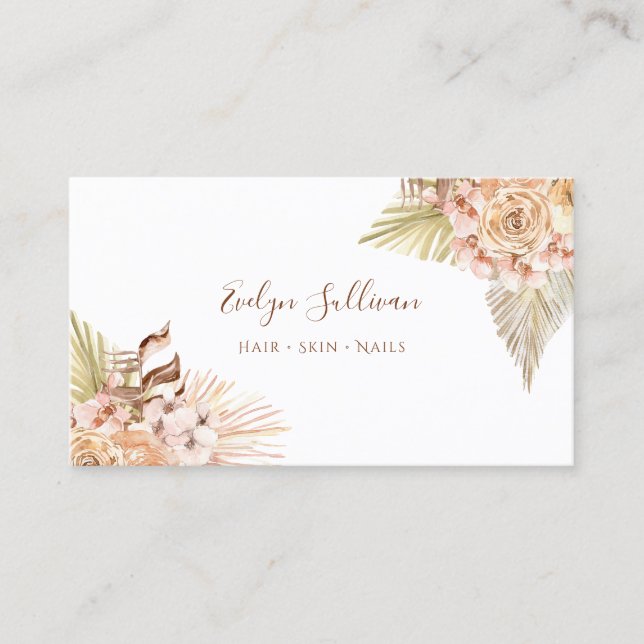 boho peach flowers business card (Front)