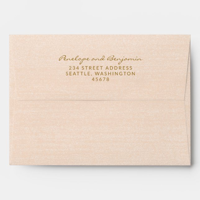 Boho Peach Gold Script Matching Wedding Address Envelope (Back (Top Flap))