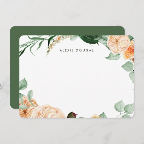 Boho Peach Greenery Women Personalized Stationery Note Card