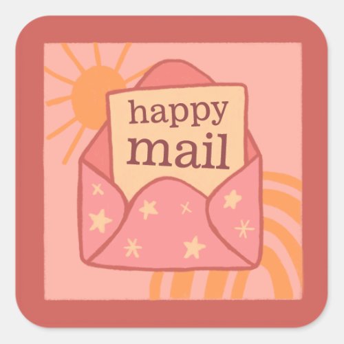 Boho peach happy mail small business sticker