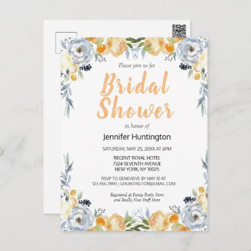 Boho Peach Peach Floral Bridal Shower Invitation Postcard