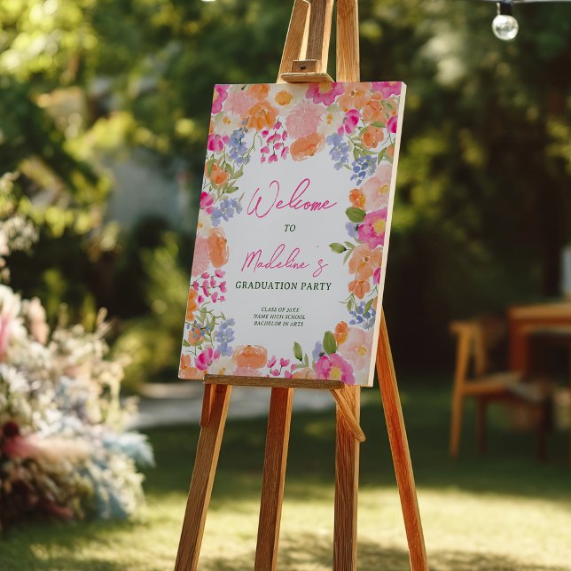 Boho Peach Pink Floral Graduation Party Welcome Foam Board (Boho Peach Pink Floral Graduation Party Welcome Foam Board)