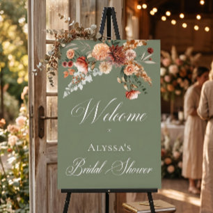 Boho Peach Rust Floral Green Bridal Shower Welcome Foam Board