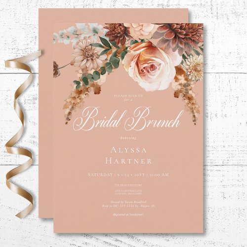 Boho Peach  Rust Floral Peach Blush Bridal Brunch Invitation