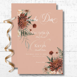 Boho Peach & Rust Floral Peach Blush Wedding Save The Date