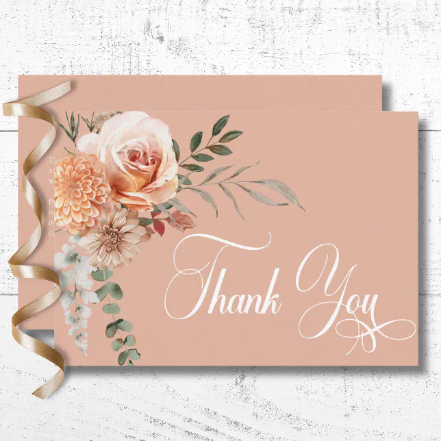 Boho Peach & Rust Floral Peach Blush Wedding Thank You Card | Zazzle