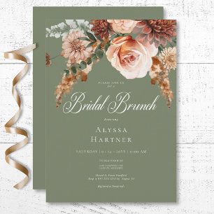Boho Peach & Rust Floral Sage Green Bridal Brunch Invitation