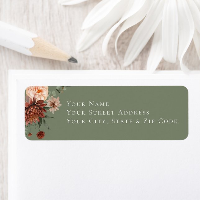 Boho Peach & Rust Floral Sage Green Bridal Shower Label (Insitu)