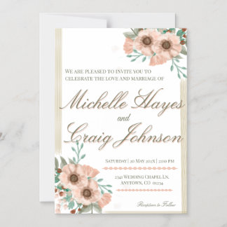 BOHO Peach Wedding Magnetic Invitation