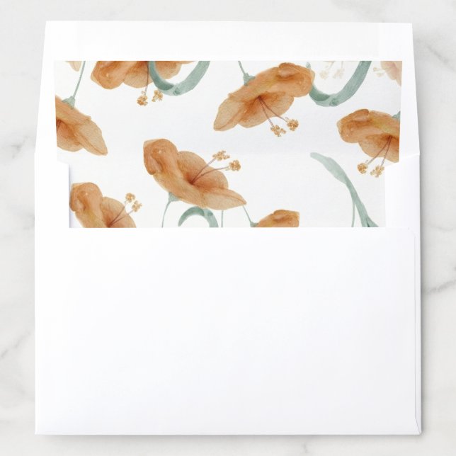 Boho Peach Wildflower & Sage Green Wedding Envelope Liner (In Envelope)