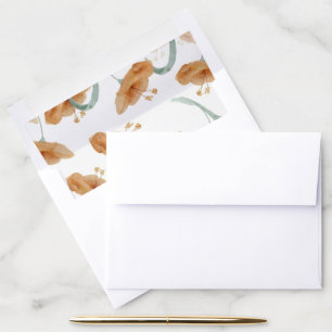 Boho Peach Wildflower & Sage Green Wedding Envelope Liner