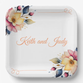 Boho Peachy Floral Paper Plates