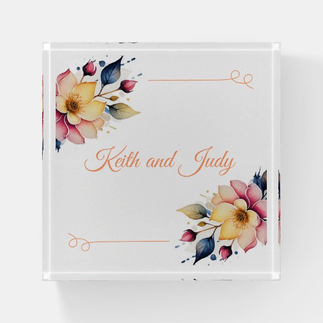 Boho Peachy Floral Paperweight (Front)
