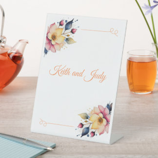 Boho Peachy Floral Pedestal Sign