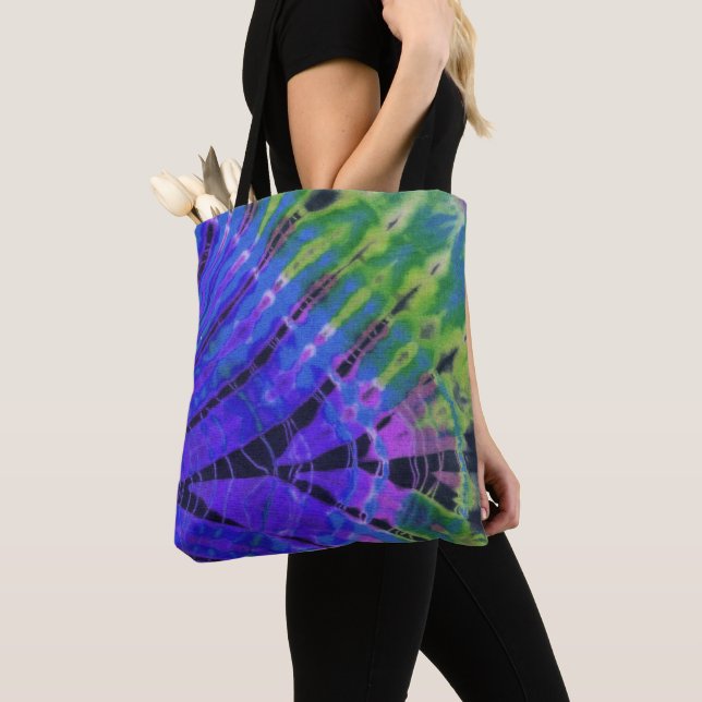 Boho Peacock Blue Green Abstract Batik Tie Dye Art Tote Bag (Close Up)