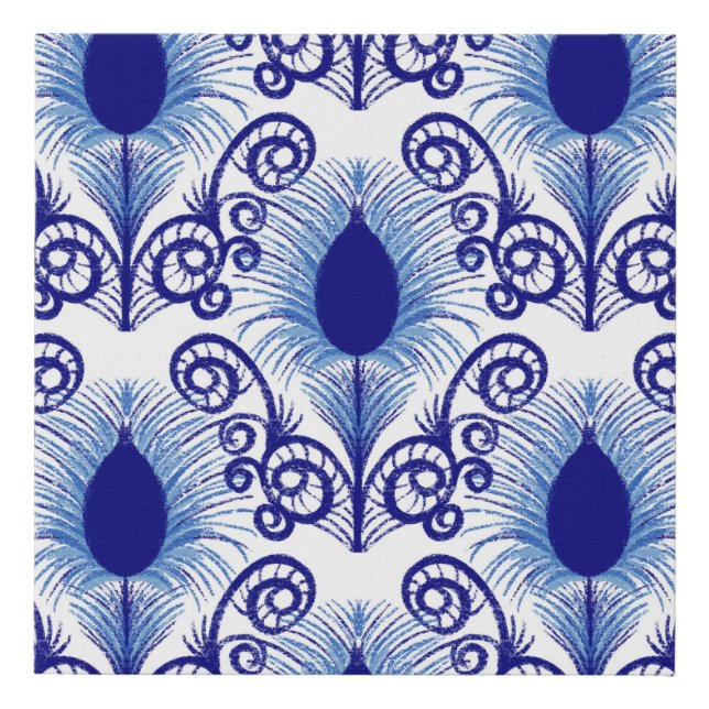 Boho Peacock Feather Jewel Tone-Blue Faux Canvas Print (Front)