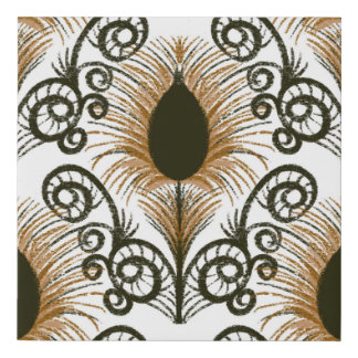 Boho Peacock Feather Jewel Tone-Brown & Gold Faux Canvas Print