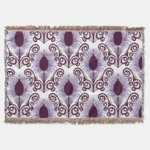 Boho Peacock Feather Jewel Tone-Purple Monochrome Throw Blanket