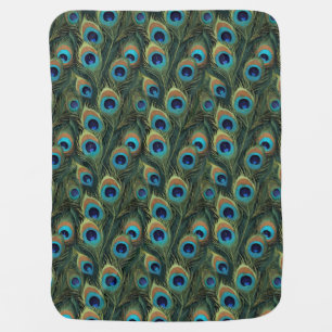 Boho Peacock Feathers Baby Blanket