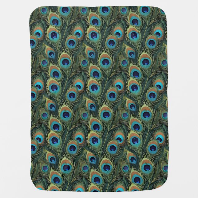 Boho Peacock Feathers Baby Blanket (Front)