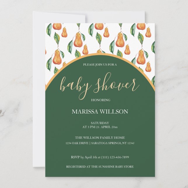 Boho Pear Watercolor Hand-painted Invitation (Front)