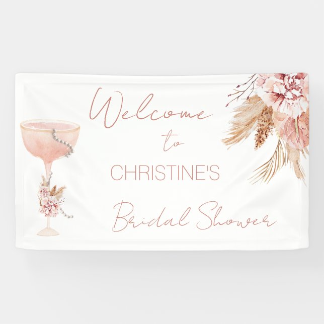 Boho Pearls Prosecco Bridal Shower Welcome Banner (Horizontal)