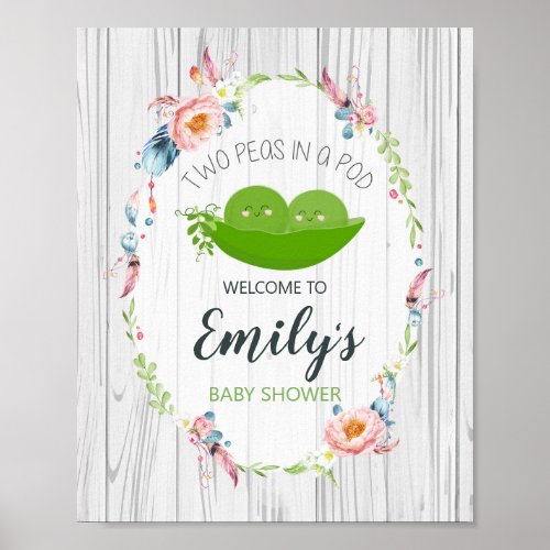 Boho Peas in a Pod Baby Shower Twins Welcome Sign