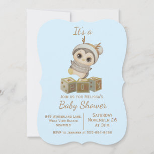 Boho Penguin Boy Baby Shower Invitation