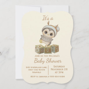 Boho Penguin Boy Baby Shower Invitation