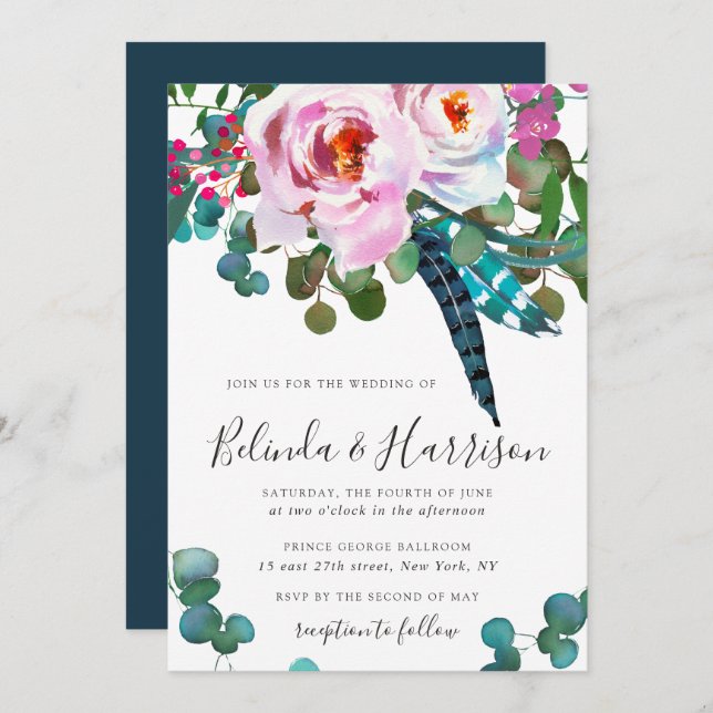 Boho Peonies Botanical Wedding Invitation (Front/Back)